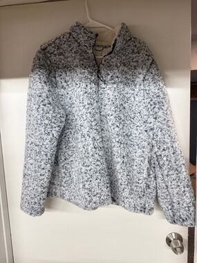 Time and Tru Plush Sherpa Quarter-Zip Jacket - Gray Speckle